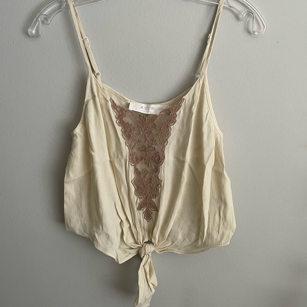 ASTR Cream and Lace Crop Tank